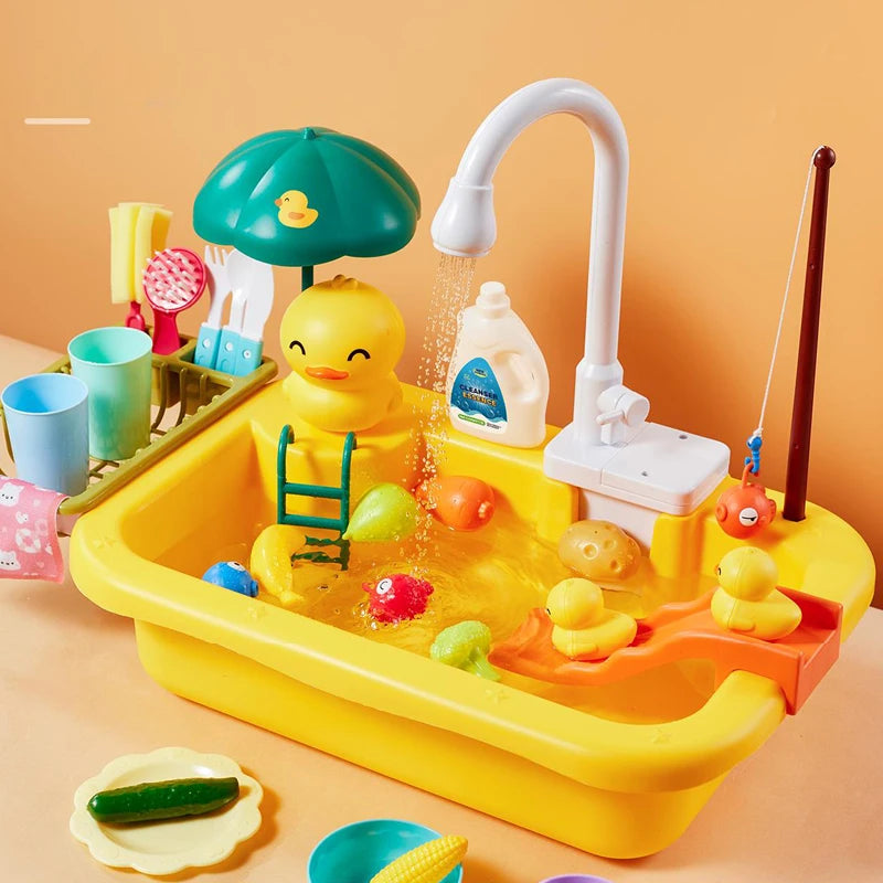 Kids Kitchen Sink Toys Electric Dishwasher Playing