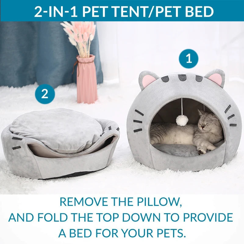 Super Cat Bed Warm Pet House Kitten Cave Cushion