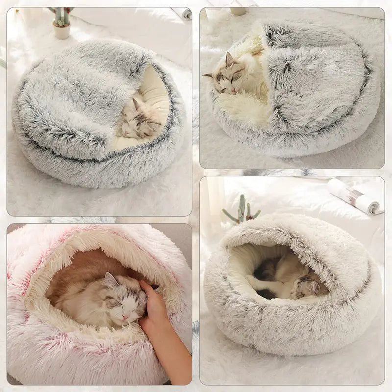 Soft Plush Pet Bed with Cover Round Cat Bed Pet