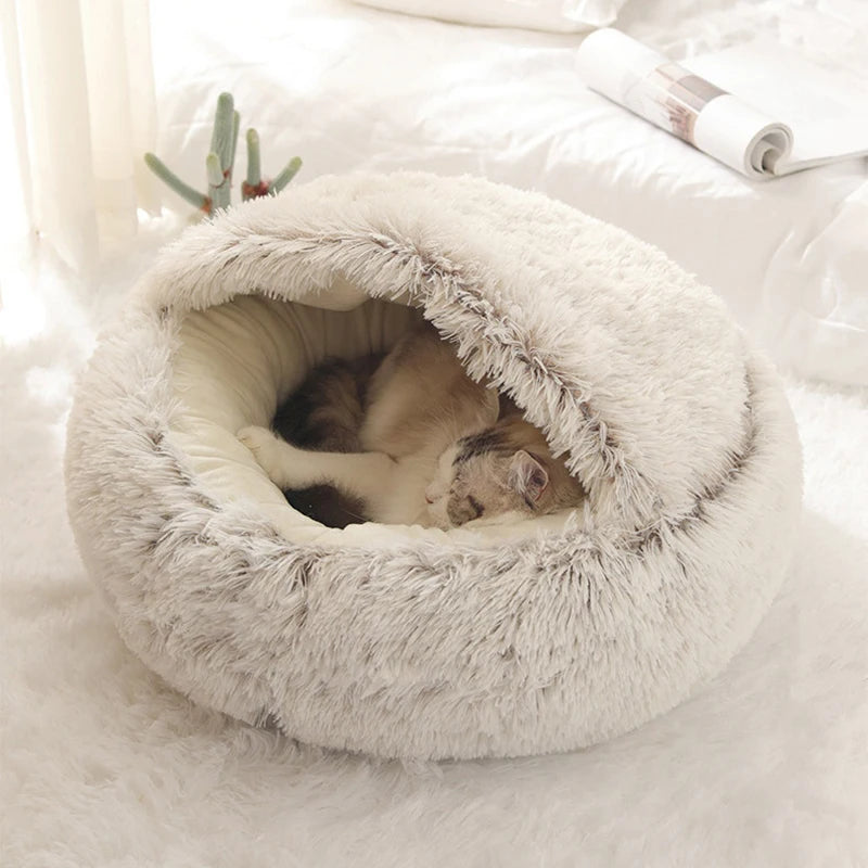 Soft Plush Pet Bed with Cover Round Cat Bed Pet