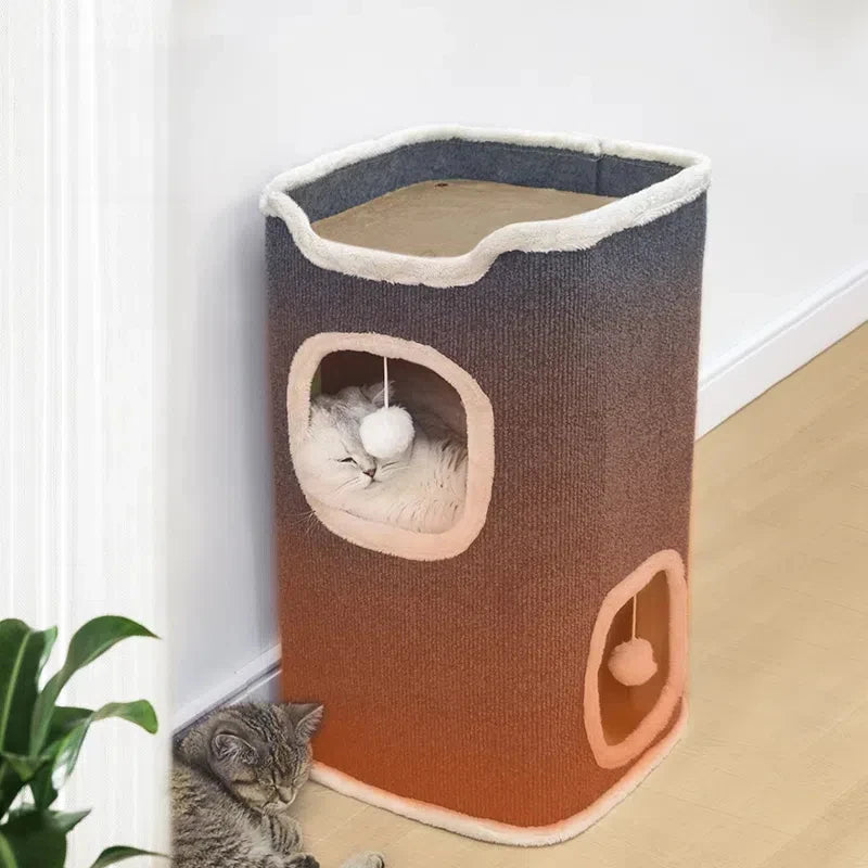 3-tiers Cat Bed Pet House Covered Cave with soft
