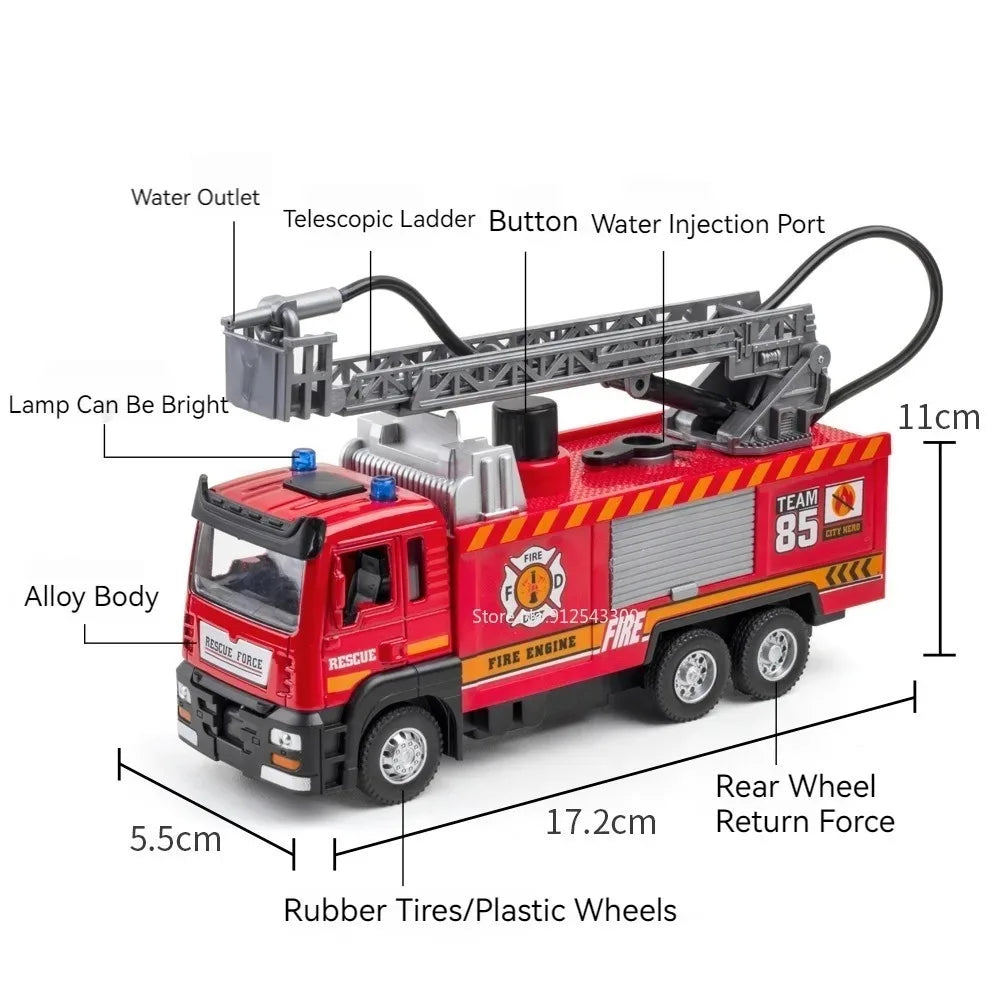 1:32 Scale Water Spray Fire Truck Model Ladder Trucks
