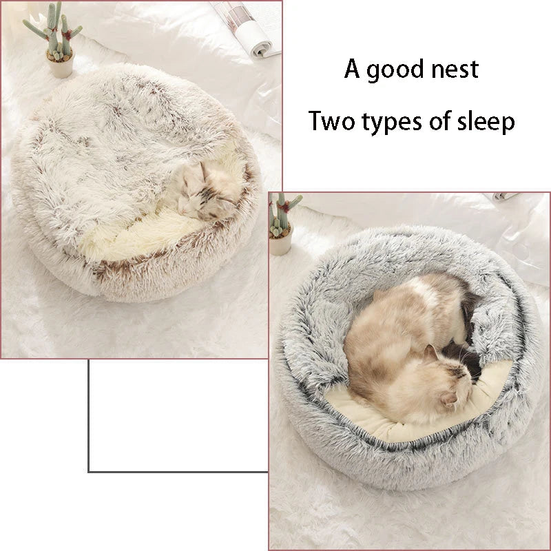 Soft Plush Pet Bed with Cover Round Cat Bed Pet