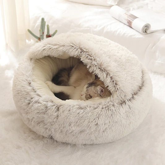 Soft Plush Pet Bed with Cover Round Cat Bed Pet