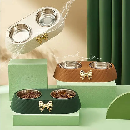 1PC Pet Pet Dog and Cat Food Bowls Bowtie Dog