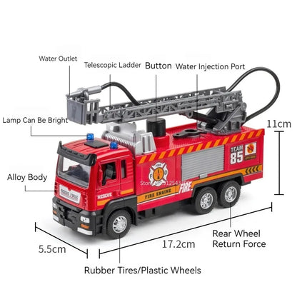 1:32 Scale Water Spray Fire Truck Model Ladder Trucks