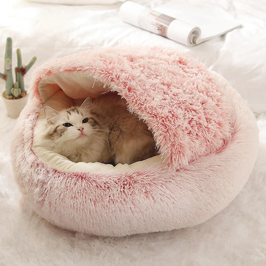 Soft Plush Pet Bed with Cover Round Cat Bed Pet
